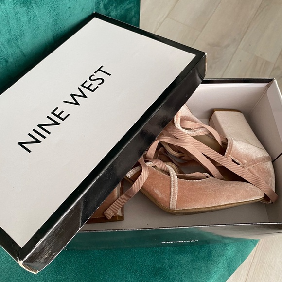 Pink Velvet Ballet Lace Up Block Heels - Picture 12 of 12